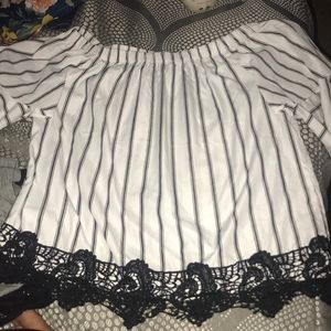 White and black off the shoulder top
